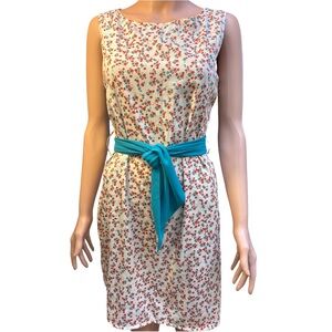 Nineteen Floral Sleeveless Dress with Teal Belt Large